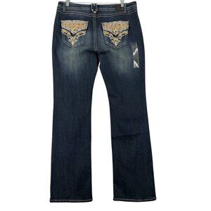 Grace In LA Jeans Womens 14 36 x 33 Blue Gold Embellished Stone Wash NWT Embroid